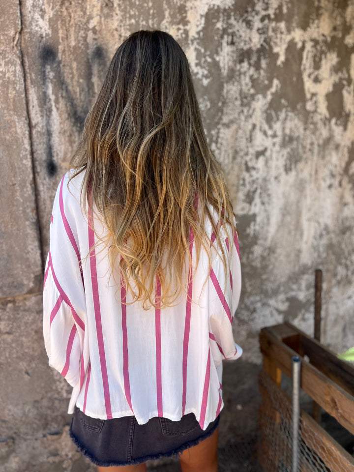 Striped Cotton-Linen Shirt with Half Collar – Savannah – view 2