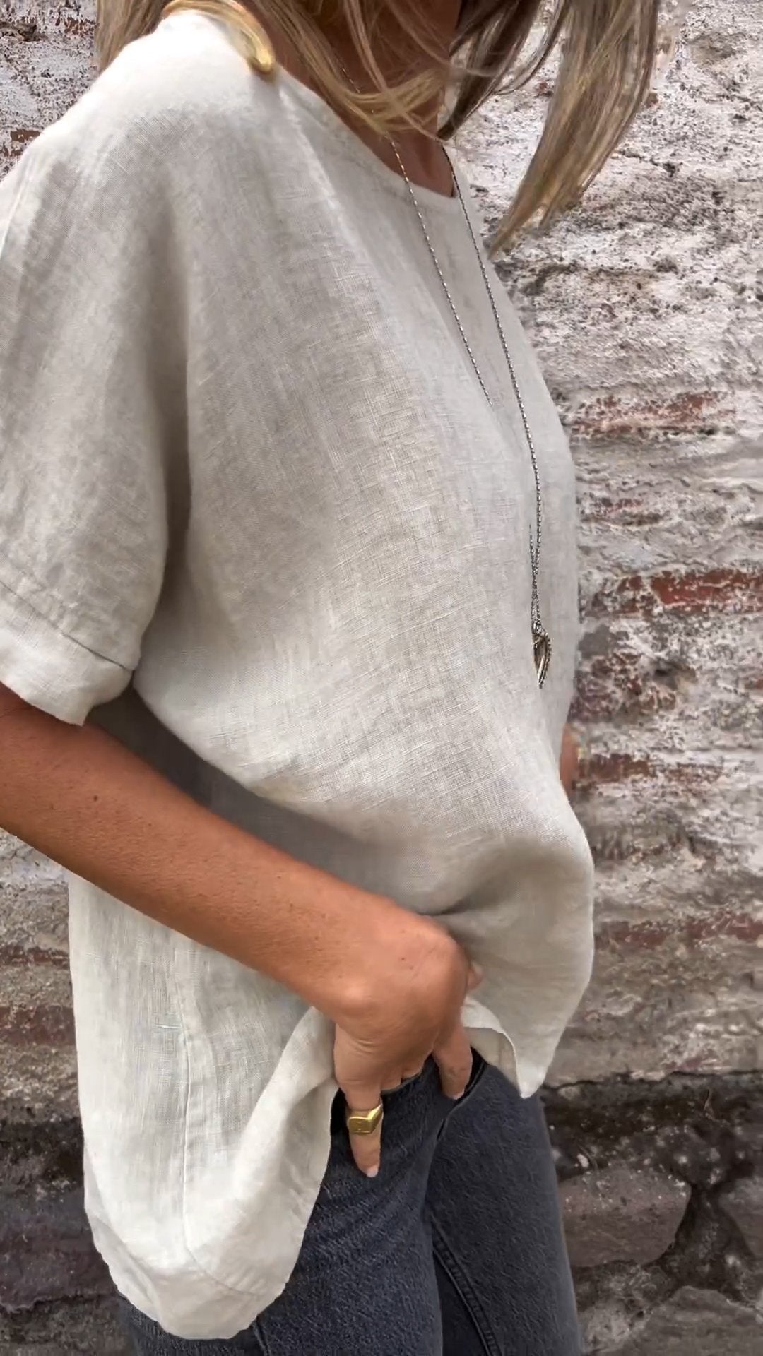 Cotton-Linen Crewneck Tee – Priya – view 3