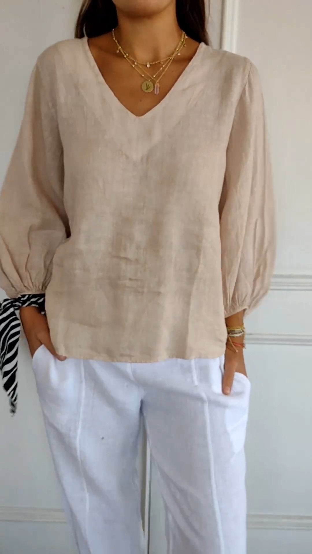 Cotton-Linen Shirt with Puff Sleeves – Halcyon – Apricot