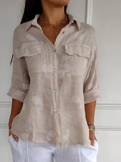 Cotton-Linen Lapel Shirt with 3/4 Sleeves – Jordan – view 2