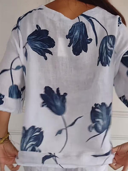 Women's Casual Printed Cotton-Linen Shirt – Kestrel – view 3