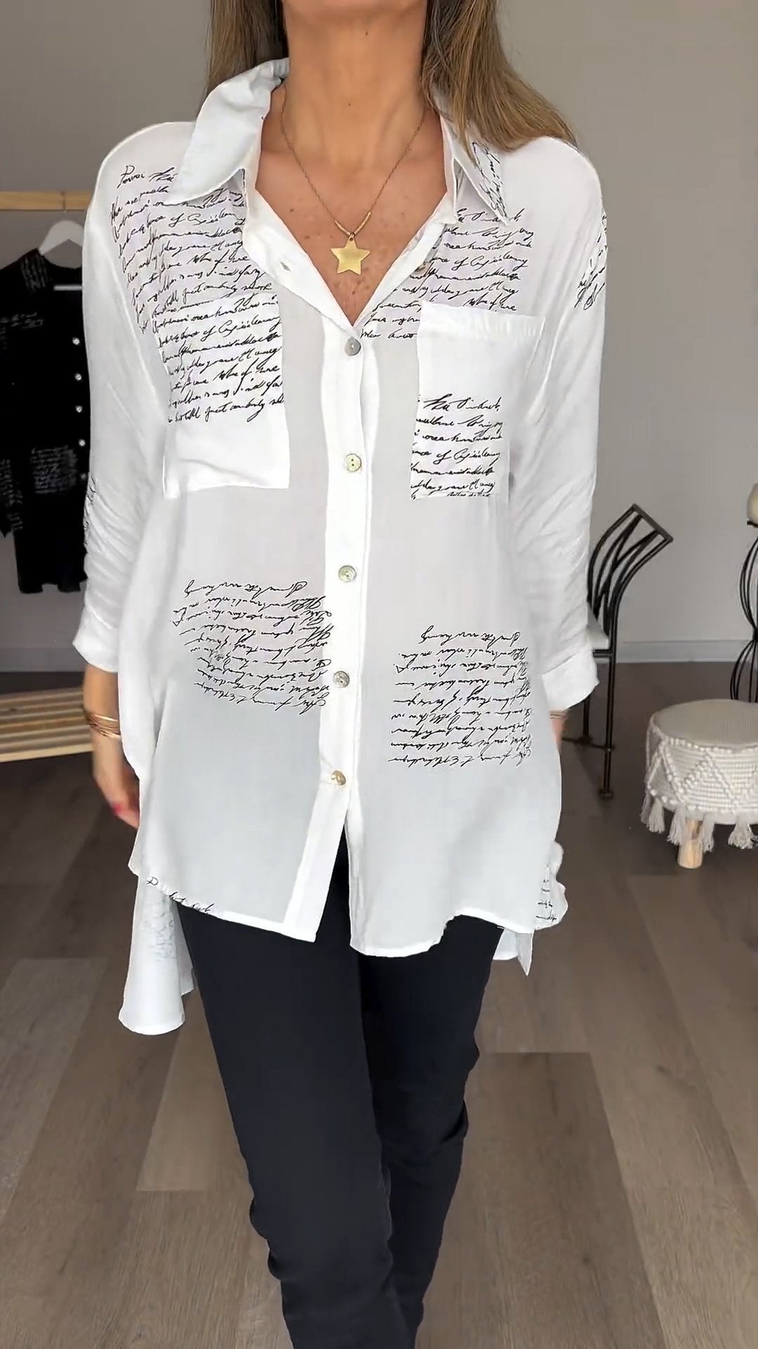 Letter-Print Lapel Shirt – Valeska – view 2