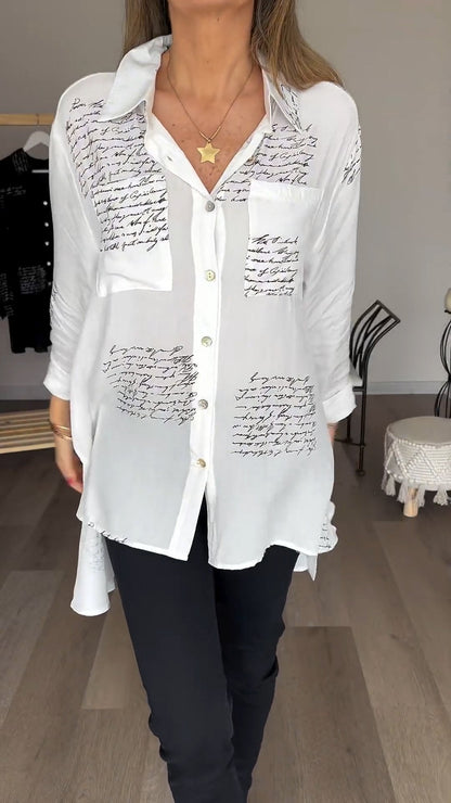 Letter-Print Lapel Shirt – Valeska – view 2