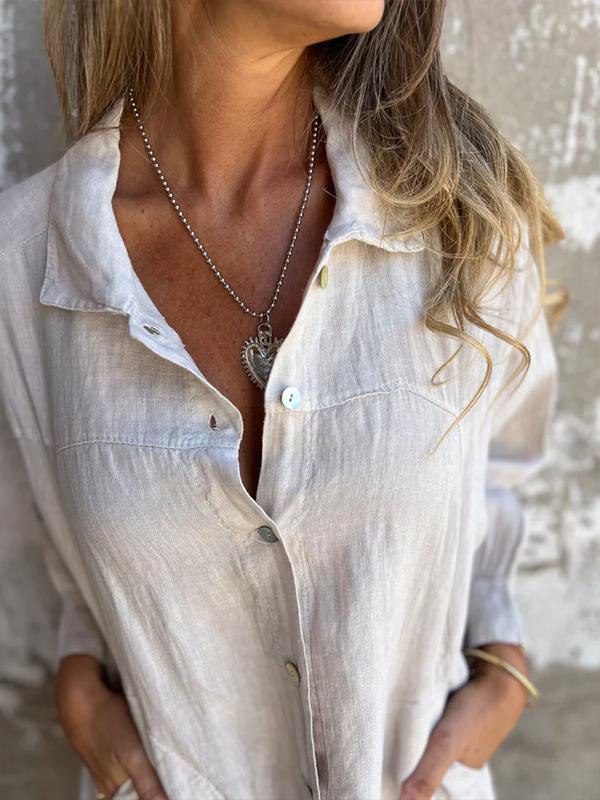 Solid Cotton-Linen Lapel Shirt – Amelia