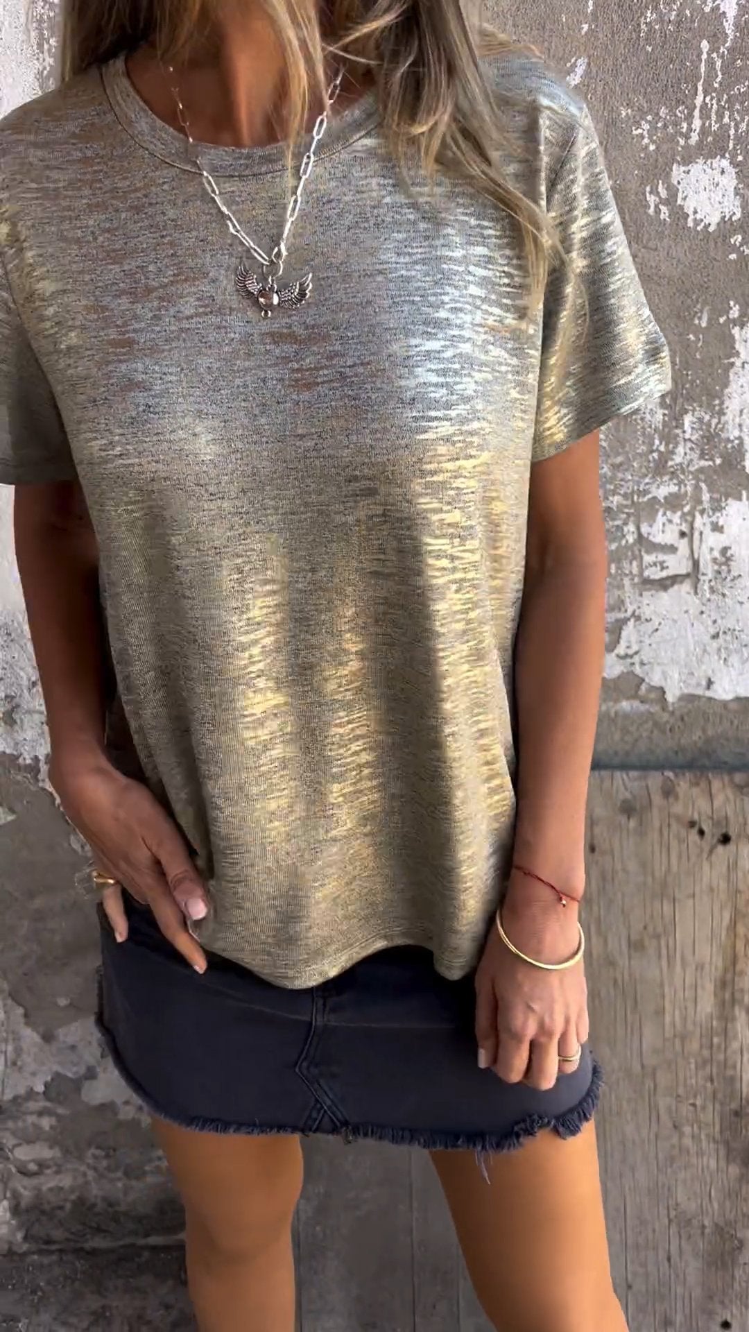 Short-Sleeve Crewneck Tee with Embossed Print – Mercer – view 2