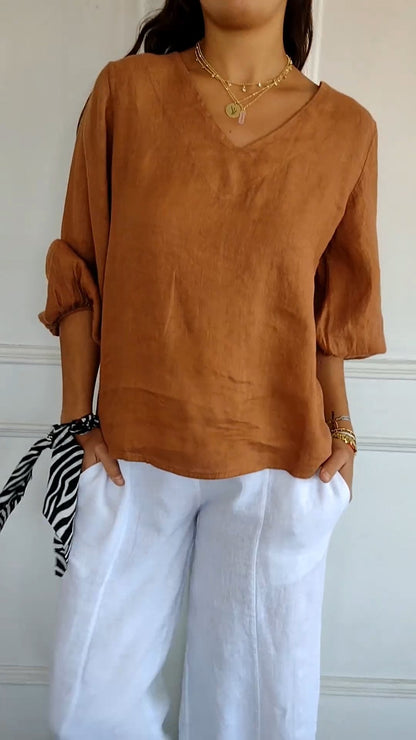 Cotton-Linen Shirt with Puff Sleeves – Halcyon – view 5