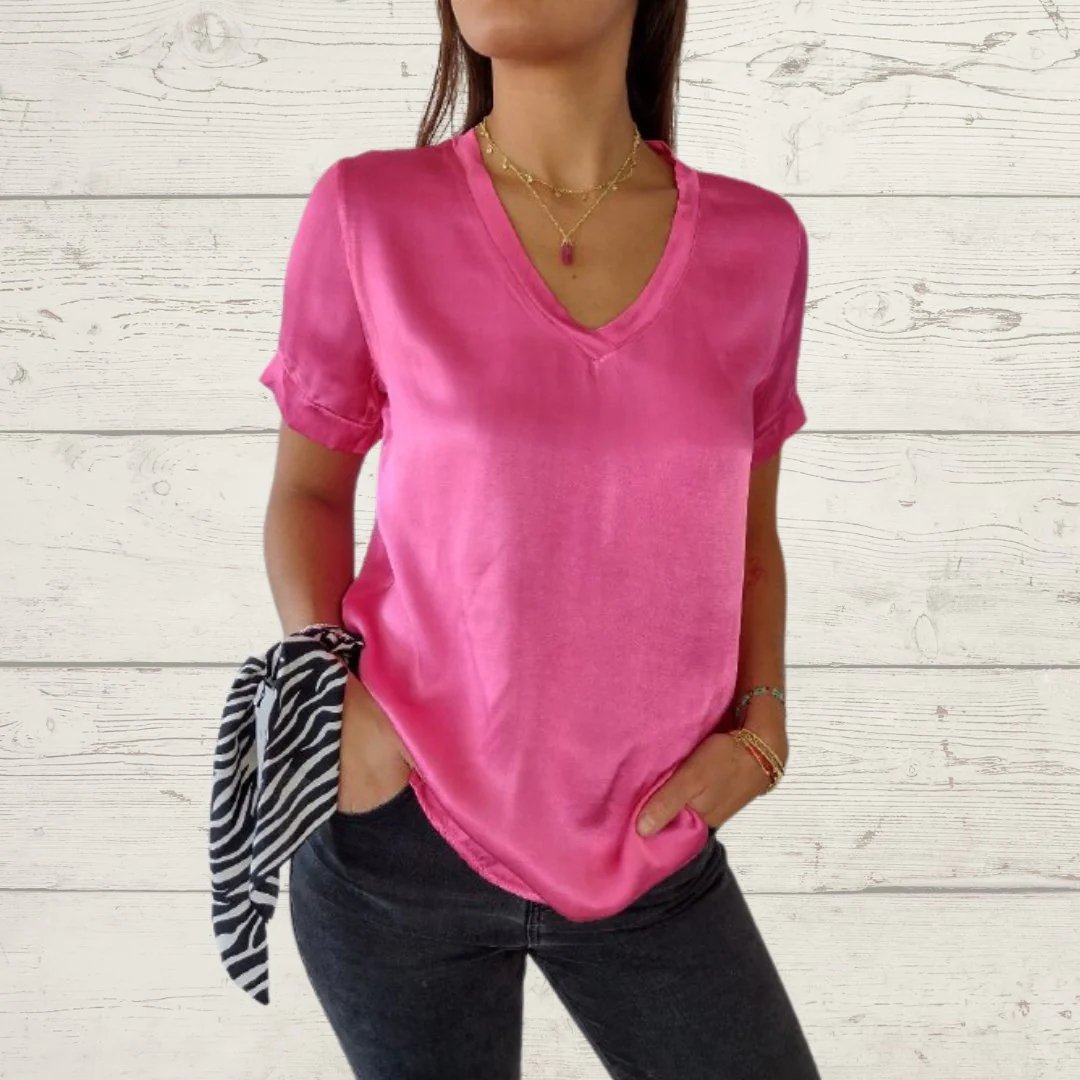 Satin V-Neck Tee – Primrose