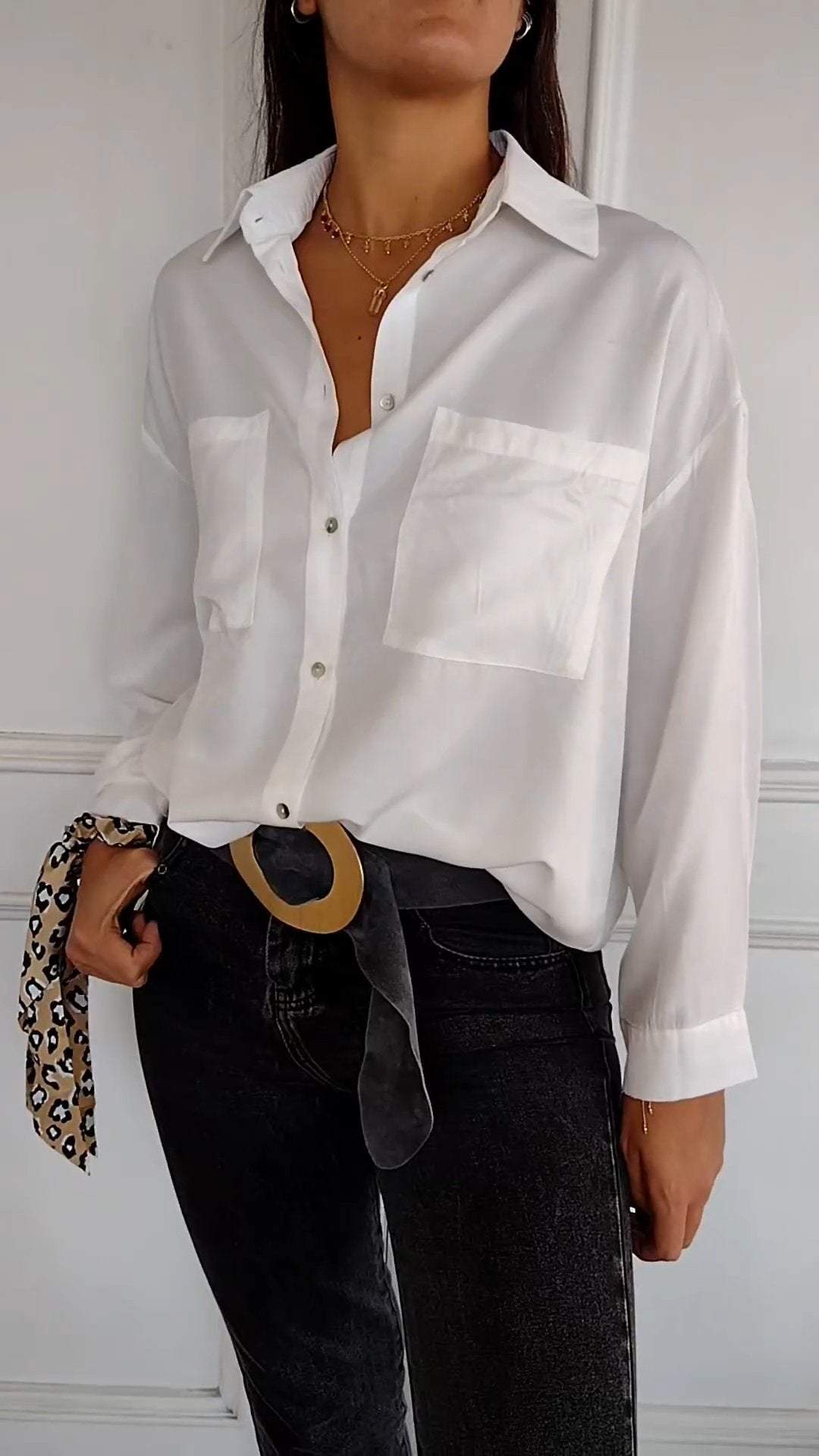 Casual Long-Sleeve Lapel Shirt – Alessandra – White