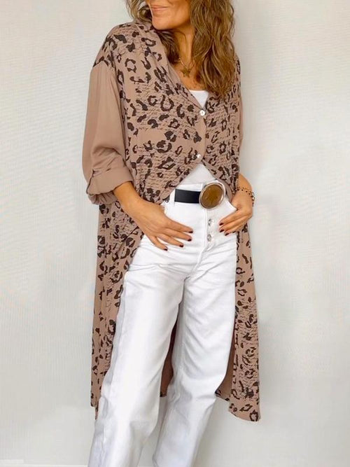 Hooded Long Tee with Leopard Print – Beth – Brown