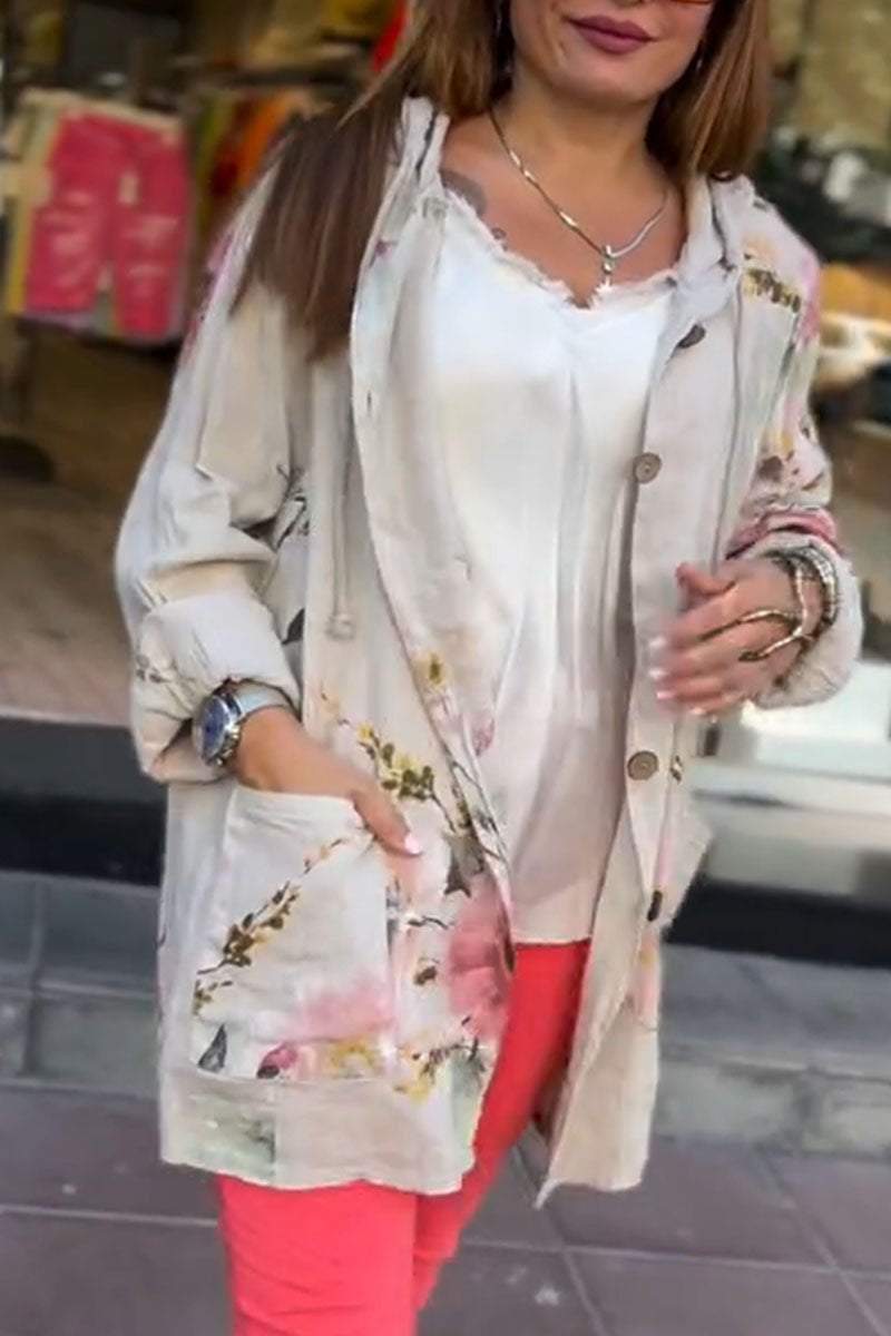 Women's Casual Floral Cotton-Linen Shirt – Sylvie – Apricot