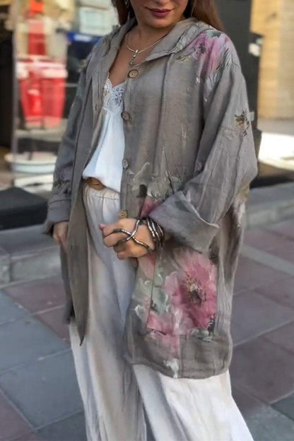 Women's Casual Floral Cotton-Linen Shirt – Sylvie – Gray