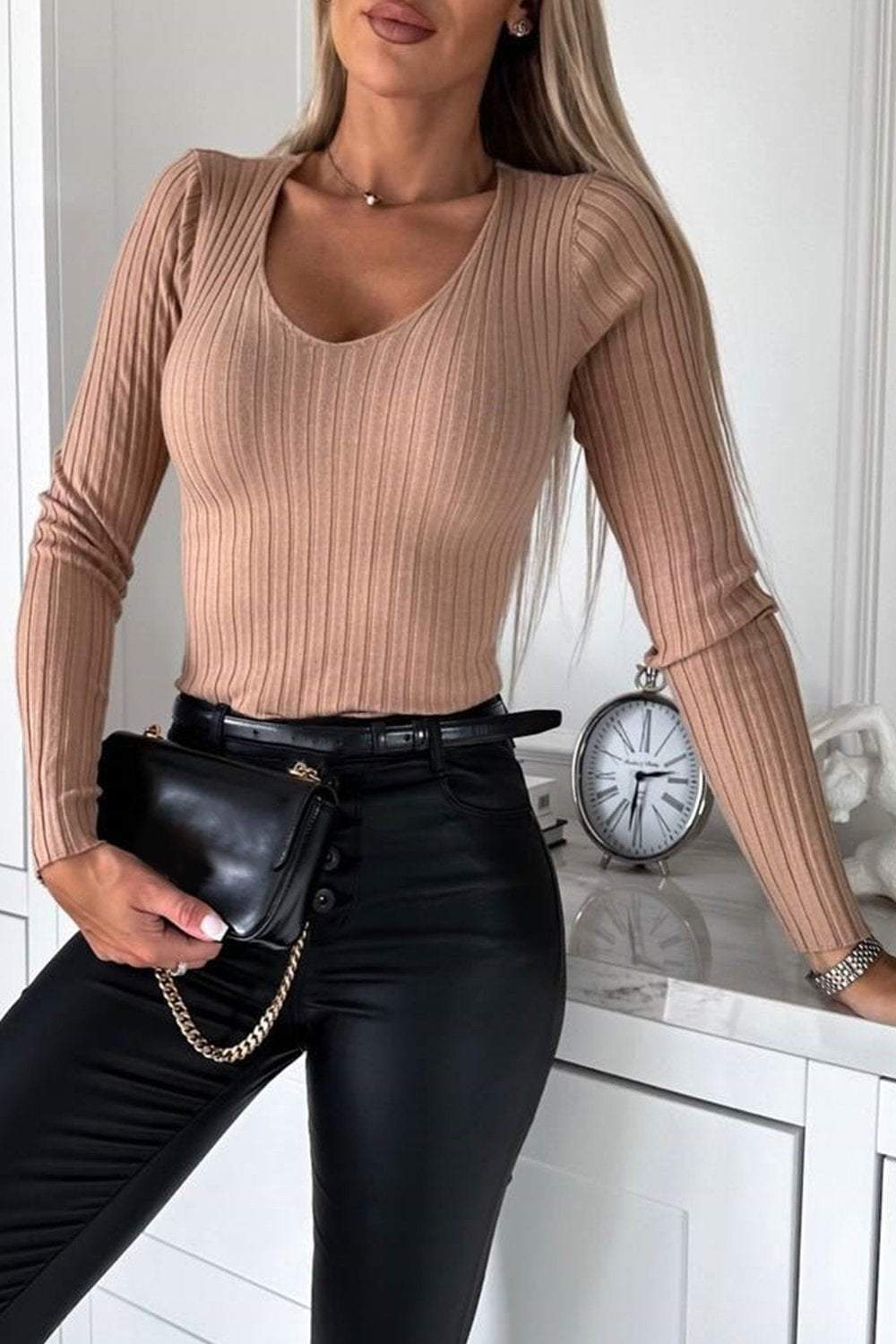 Women's Slim Solid Textured Stretch Blouse – Candela – view 3