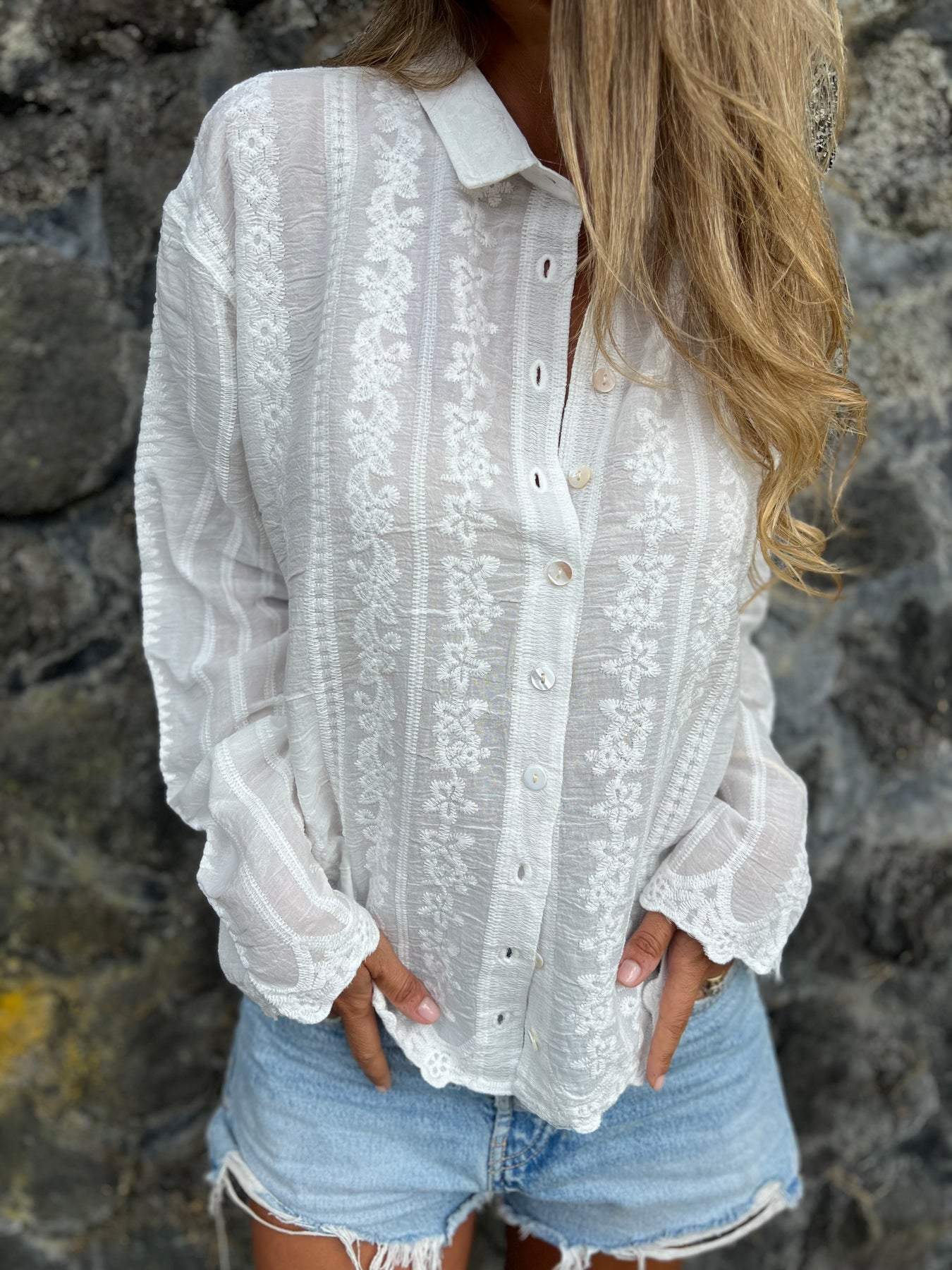 Embroidered Lapel Shirt – Zoya – view 2