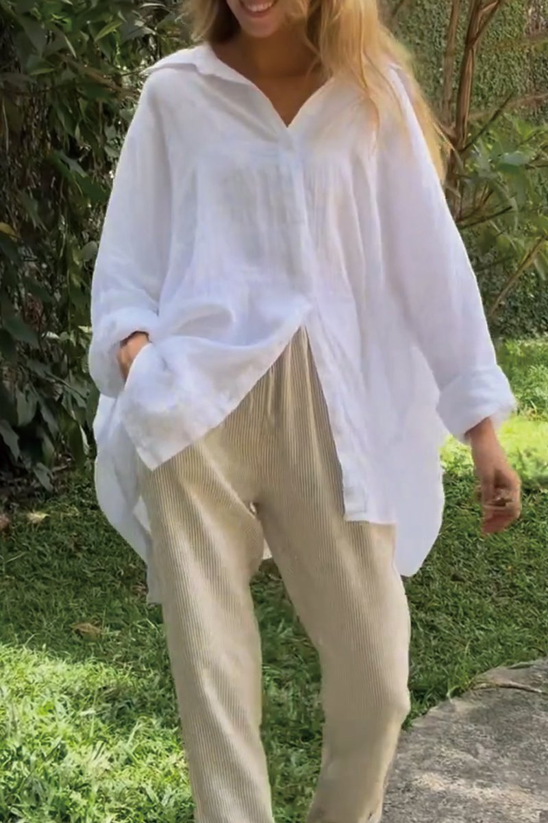 Solid Cotton-Linen Shirt – Maisie – White