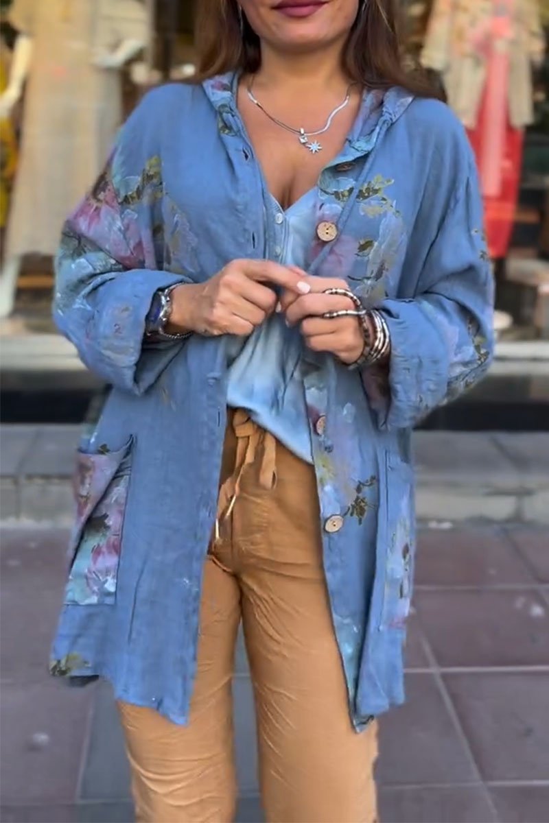 Women's Casual Floral Cotton-Linen Shirt – Sylvie – Blue