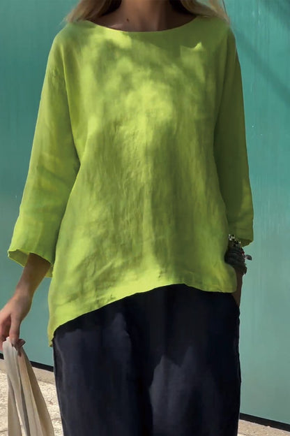 Solid Cotton-Linen Long-Sleeve Tee – Rowan