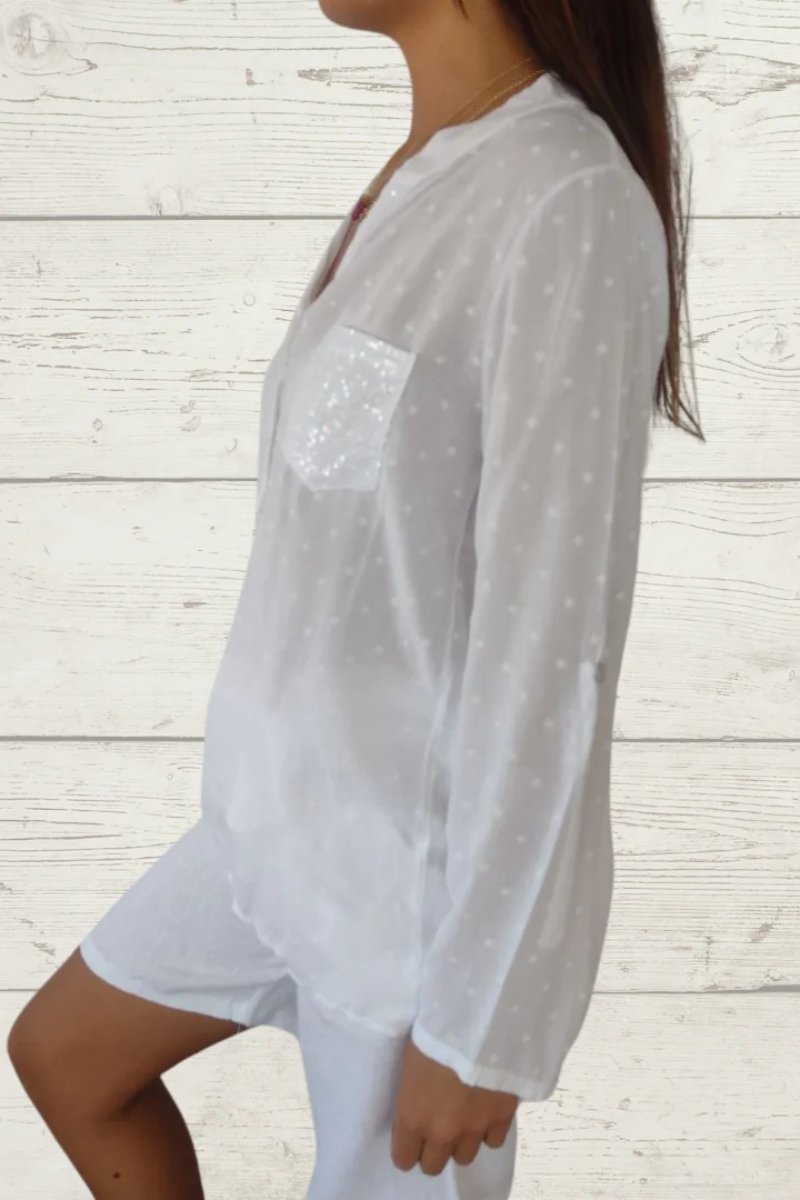 Women's Star-Print Linen Blouse with Front Pocket – Verity – view 8