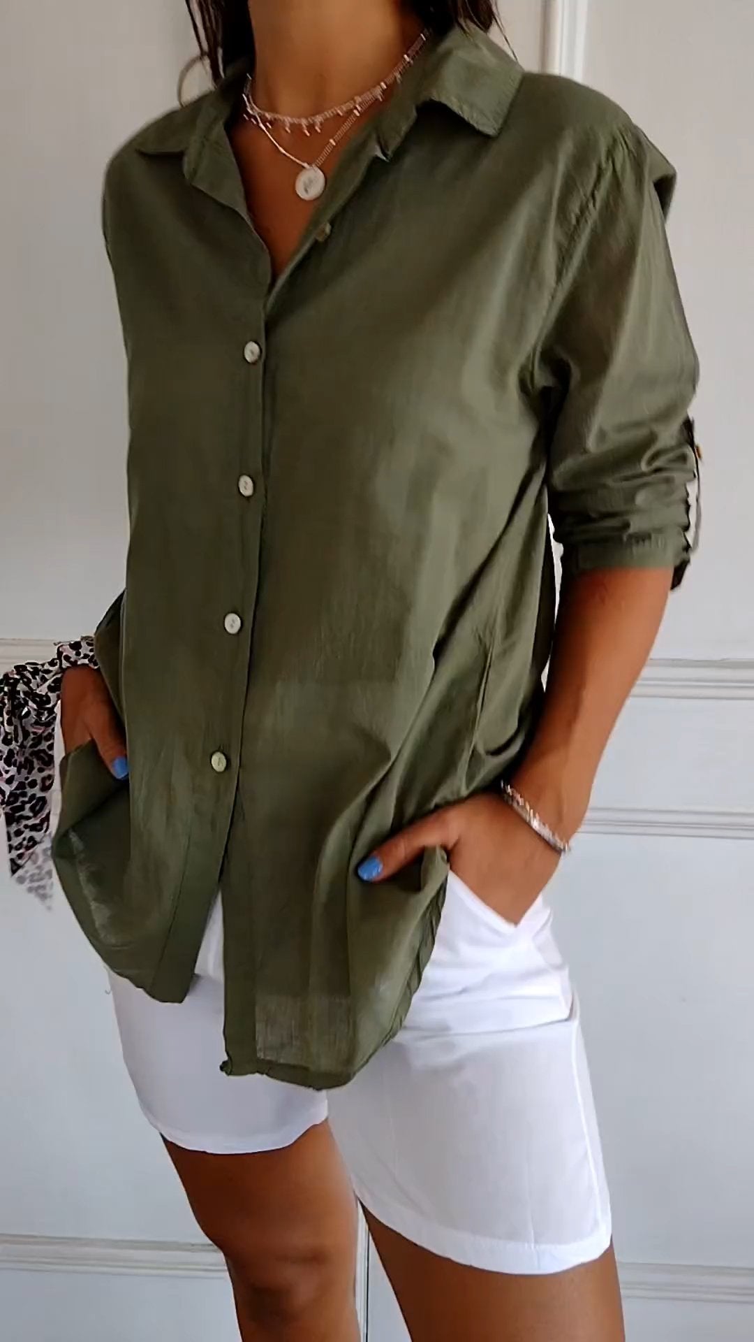 Cotton-Linen Lapel Shirt with 3/4 Sleeves – Georgina