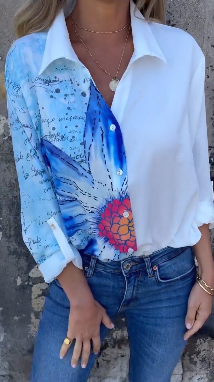 Lapel Shirt with Partial Print – Saoirse – view 6