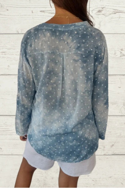 Women's Star-Print Linen Blouse with Front Pocket – Verity – view 2