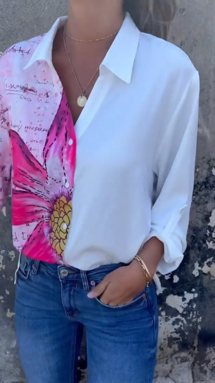 Lapel Shirt with Partial Print – Saoirse