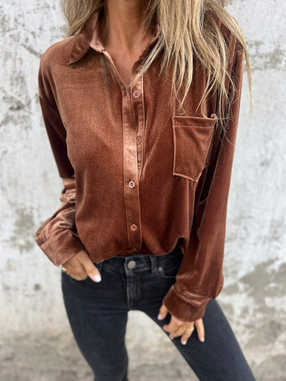 Casual Velvet Long-Sleeve Lapel Shirt – Serena – view 5