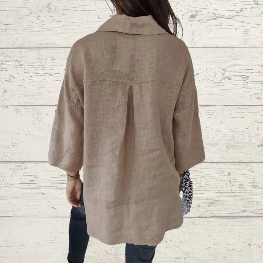 Cotton-Linen Long-Sleeve Lapel Shirt – Dorothea – view 2