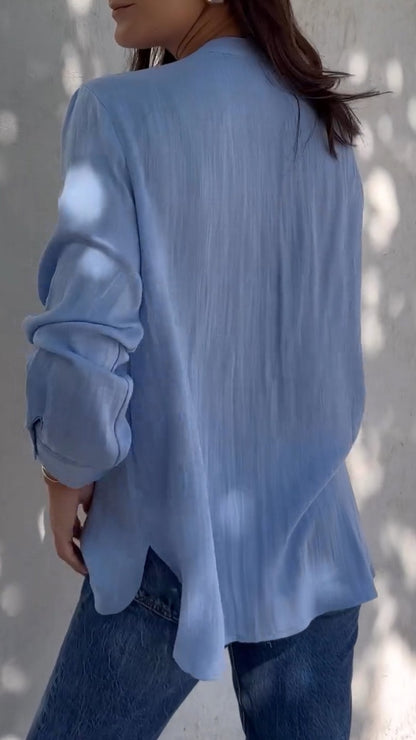 Casual Cotton-Linen V-Neck Shirt – Faye – view 2
