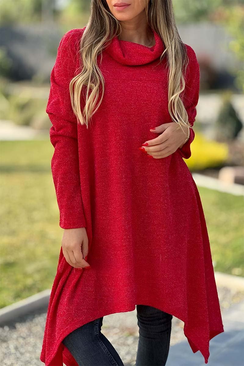 Women's Casual Turtleneck Long-Sleeve Tee with Asymmetric Hem – Simone – view 2