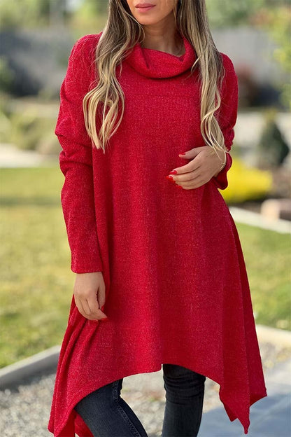 Women's Casual Turtleneck Long-Sleeve Tee with Asymmetric Hem – Simone – view 2