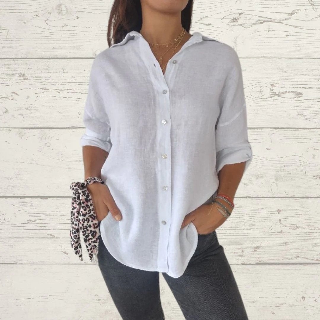 Cotton-Linen Long-Sleeve Lapel Shirt – Dorothea – view 3