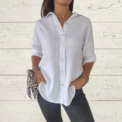 Cotton-Linen Long-Sleeve Lapel Shirt – Dorothea – view 3