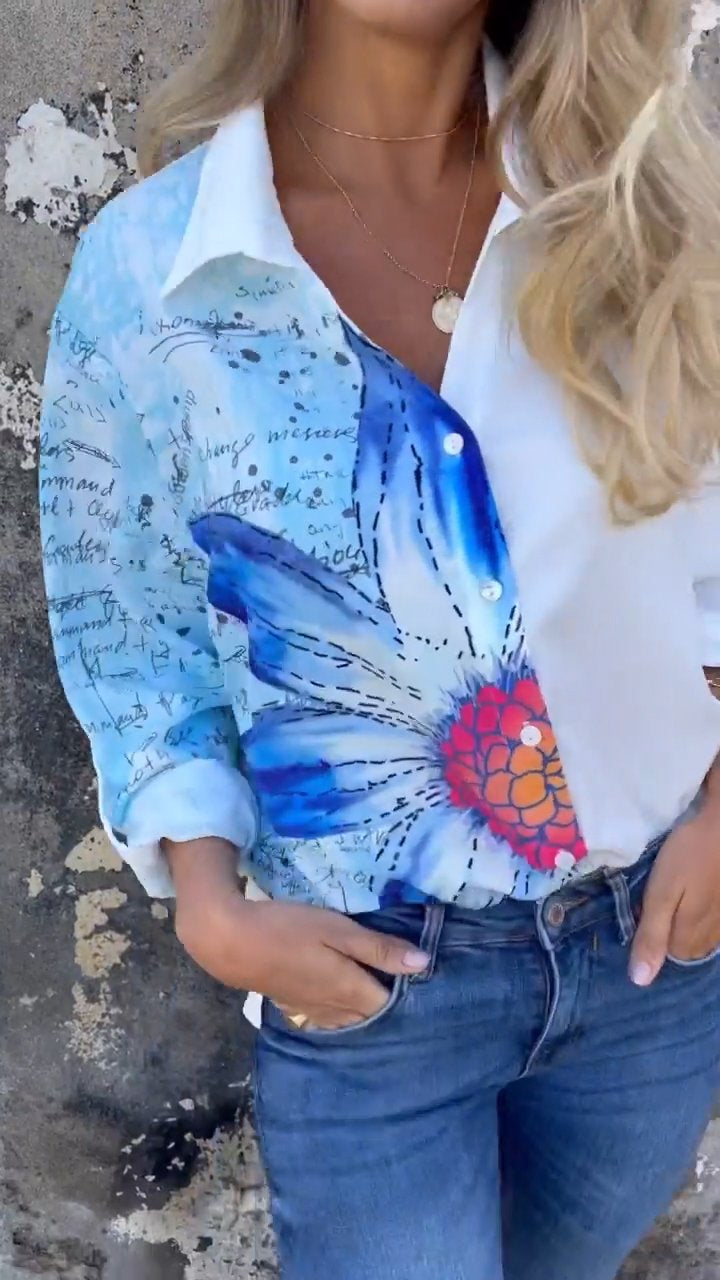 Lapel Shirt with Partial Print – Saoirse – view 5