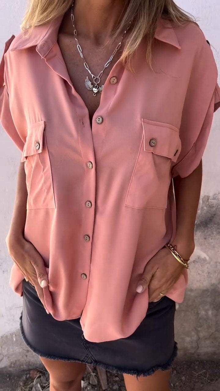 Lapel Shirt with Double Pockets – Elena – Pink