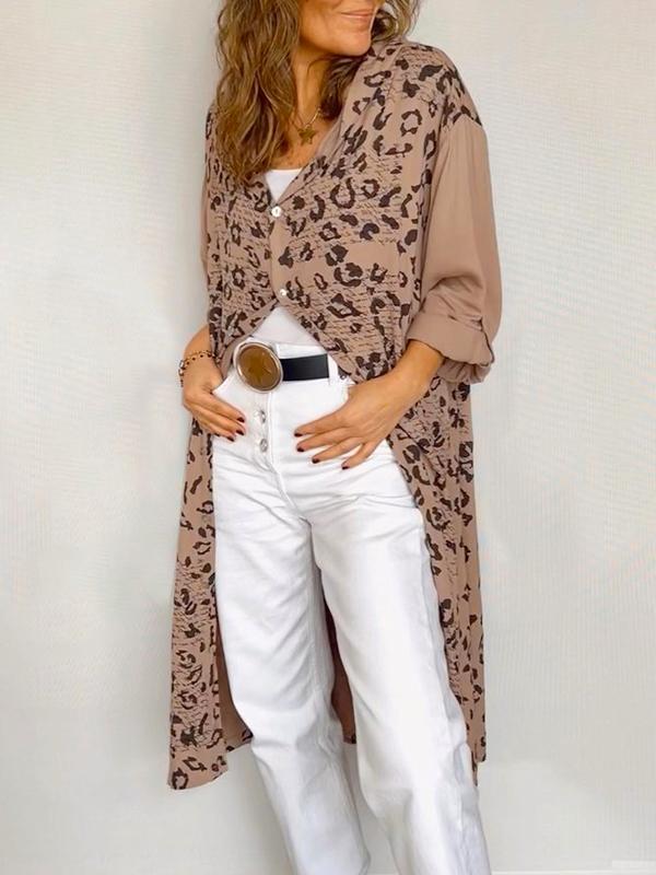 Hooded Long Tee with Leopard Print – Beth – view 2