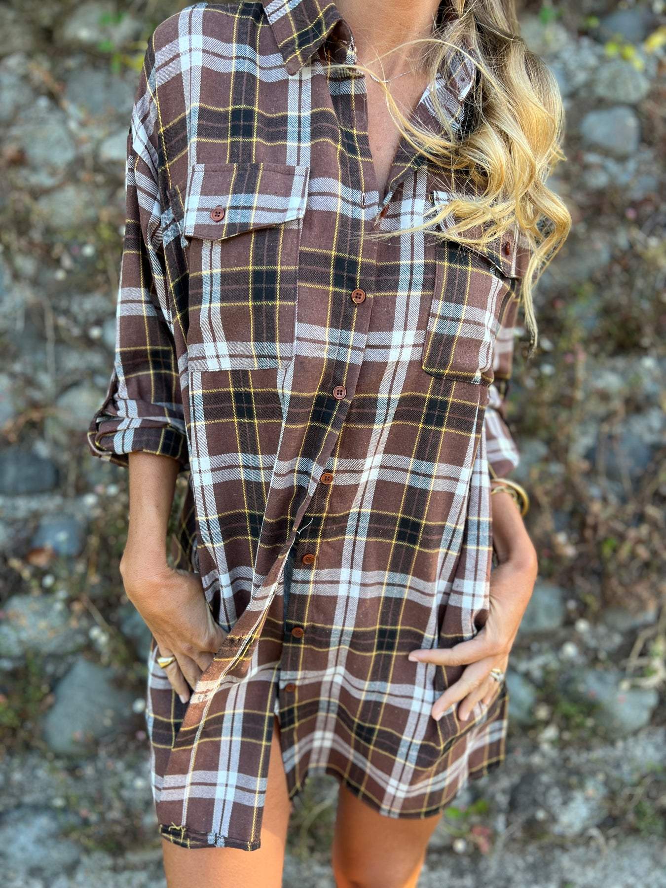 Plaid Lapel Shirt with 3/4 Sleeves – Nova – view 5