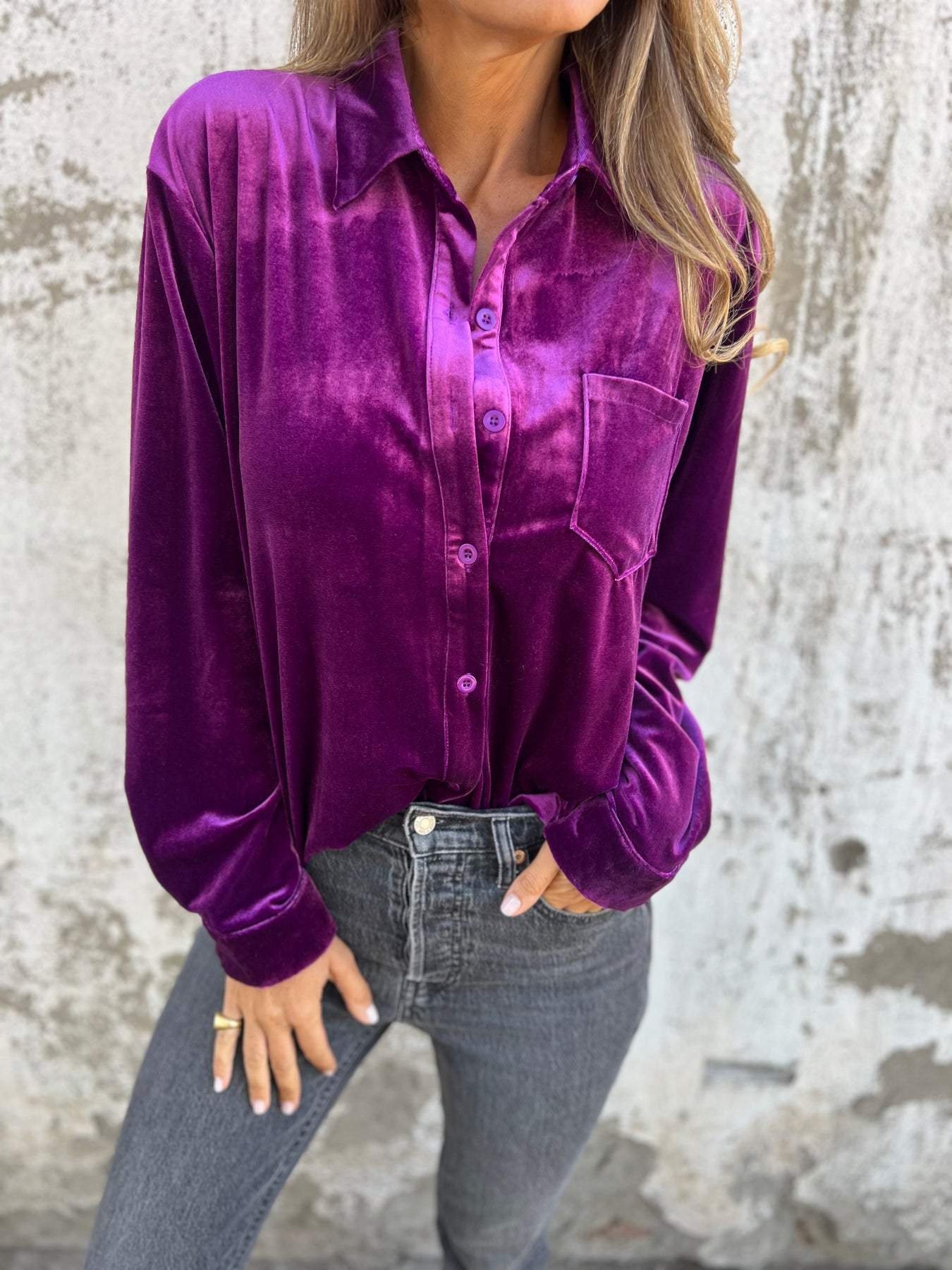 Casual Velvet Long-Sleeve Lapel Shirt – Serena