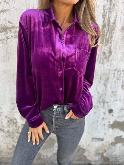 Casual Velvet Long-Sleeve Lapel Shirt – Serena