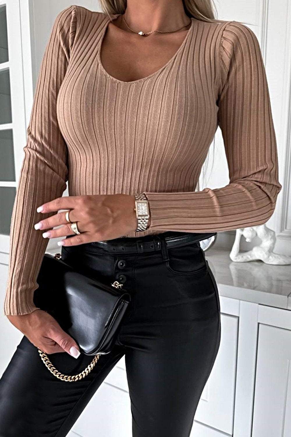 Women's Slim Solid Textured Stretch Blouse – Candela – view 4