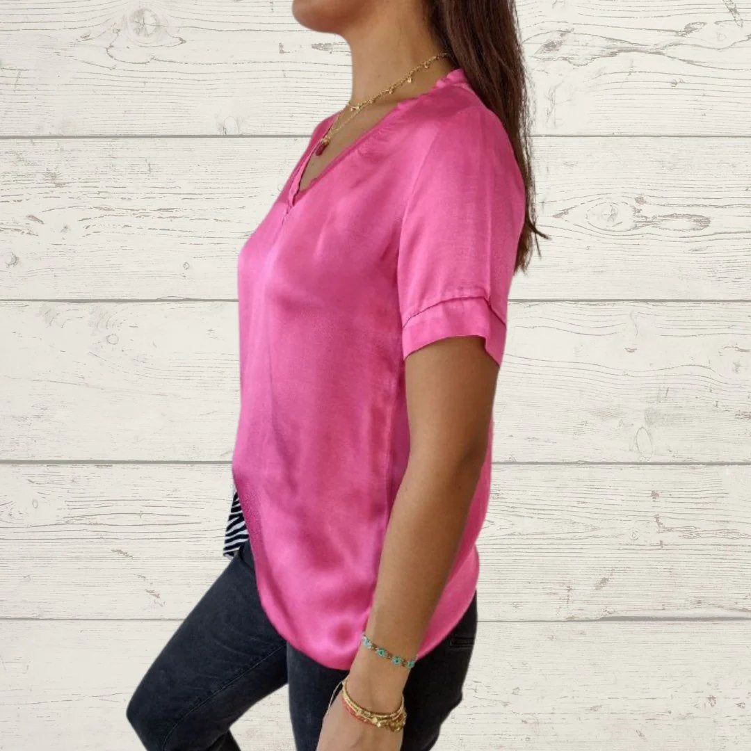 Satin V-Neck Tee – Primrose – view 2