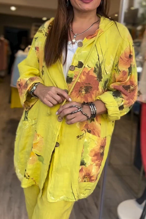 Women's Casual Floral Cotton-Linen Shirt – Sylvie – Yellow