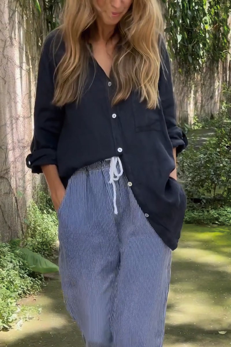 Solid Cotton-Linen Shirt – Maisie – Black