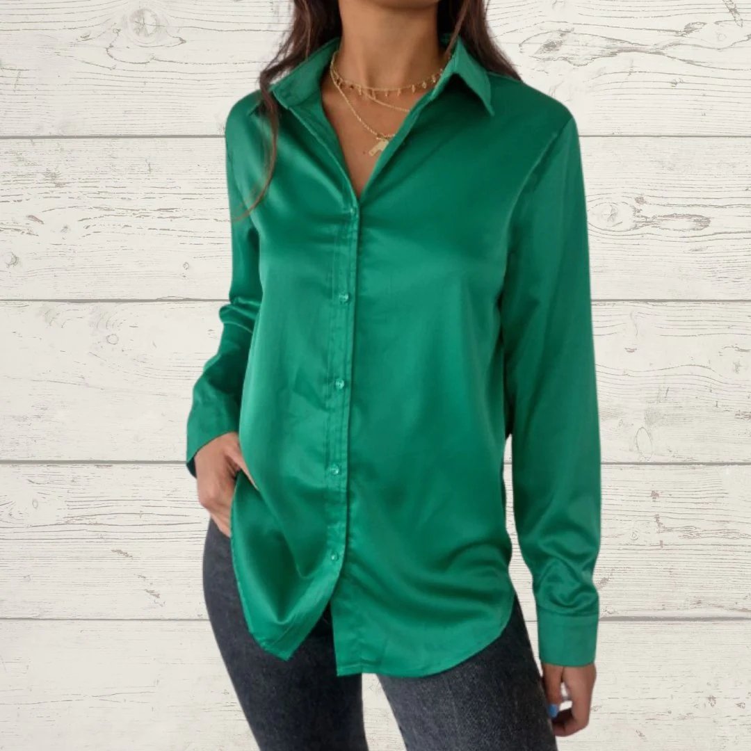Satin Long-Sleeve Lapel Shirt – Idris – Green