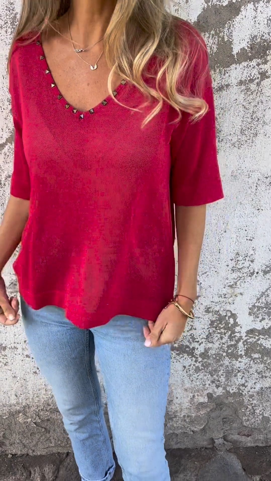 V-Neck Tee with Stud Detail – Theodora – view 2