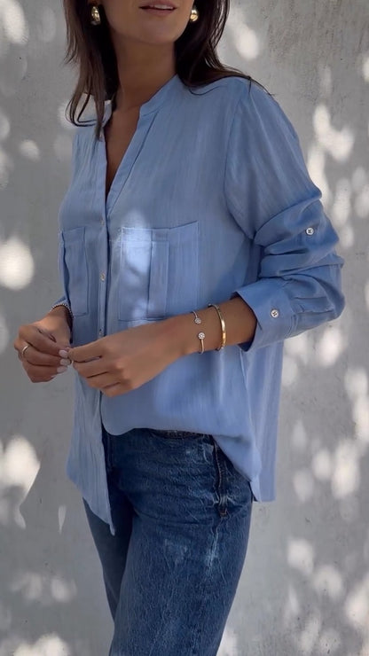 Casual Cotton-Linen V-Neck Shirt – Faye
