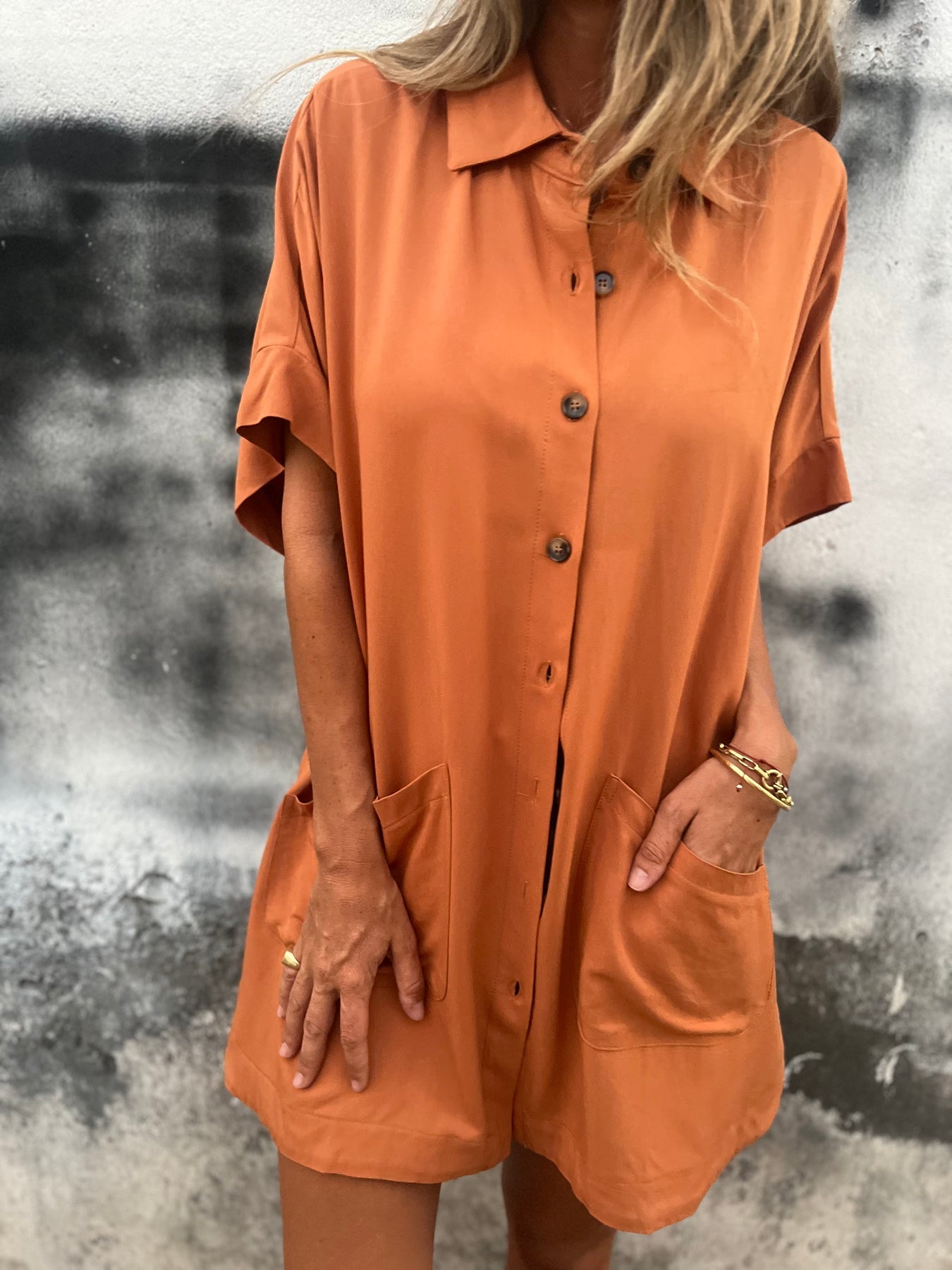 Comfort Long Cotton-Linen Shirt – Amara – Orange