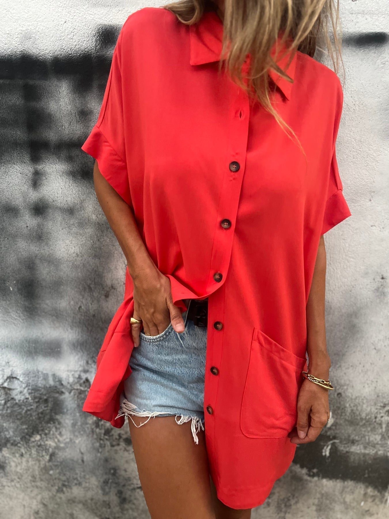 Comfort Long Cotton-Linen Shirt – Amara – Red