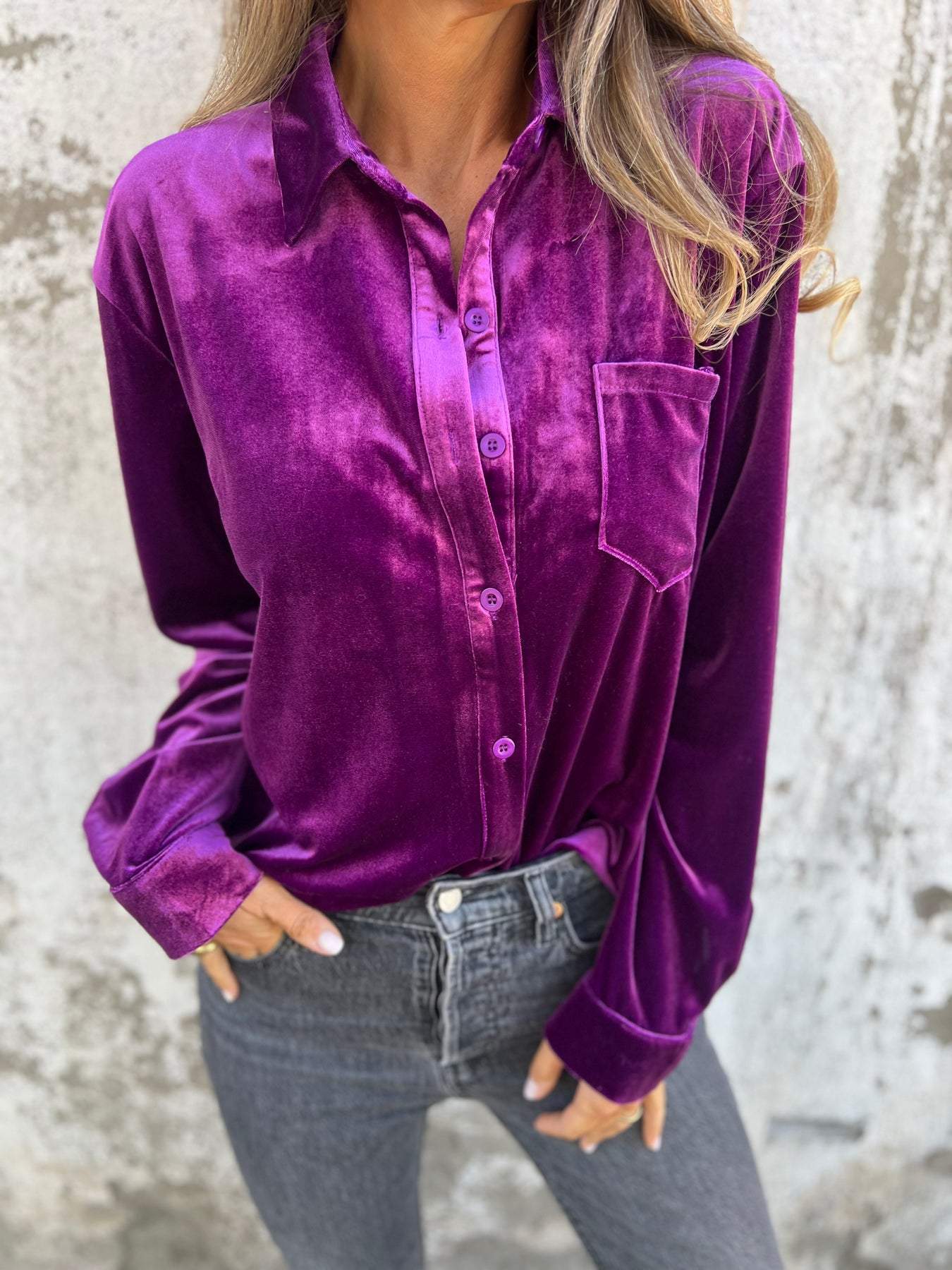 Casual Velvet Long-Sleeve Lapel Shirt – Serena – view 2