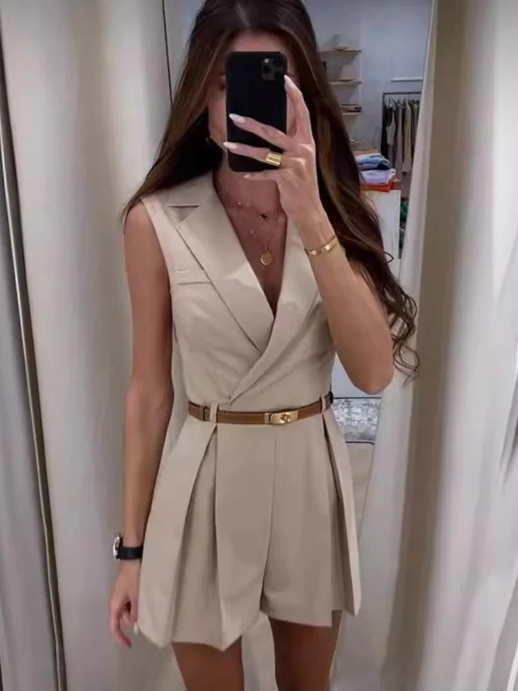 Women's Tailored Wrap-Neck Romper – Agatha – view 2