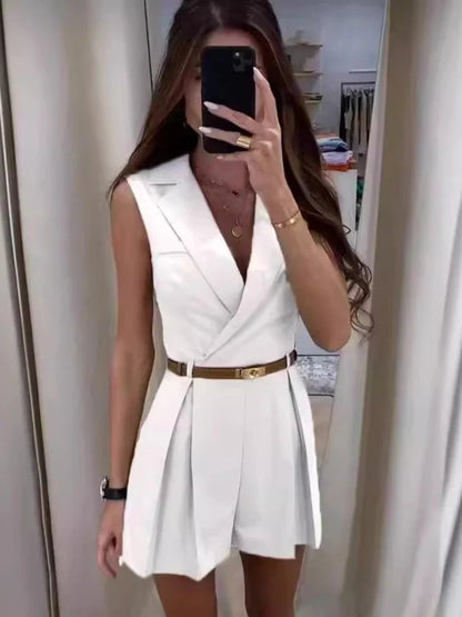 Women's Tailored Wrap-Neck Romper – Agatha – White